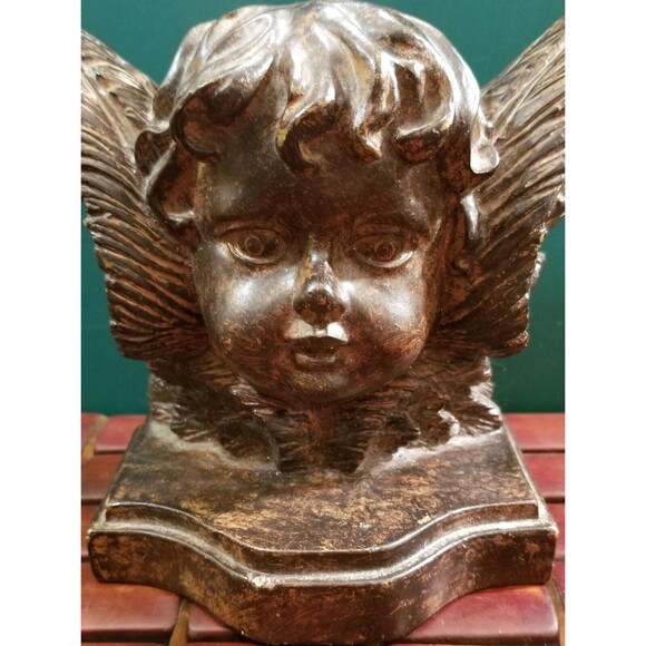 Vintage Winged Cherub Heavy Plaster Decorative Bookend 8"x6"x3.5" - Picture 3 of 9